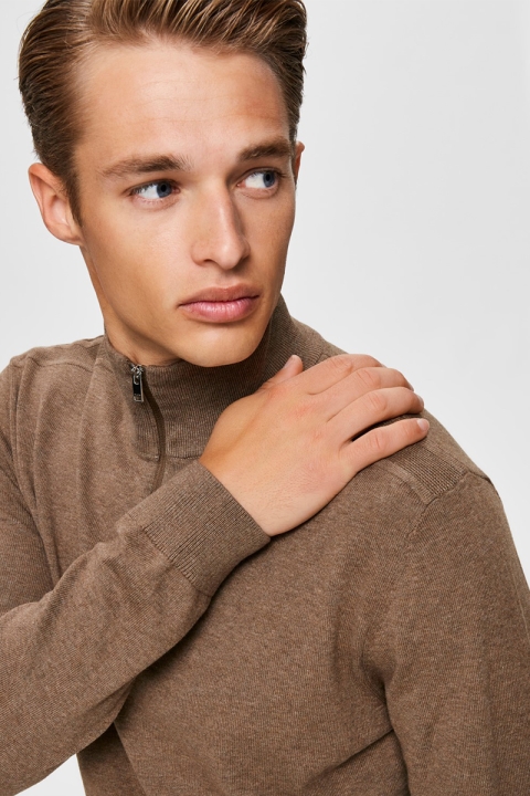 Selected Berg Half Zip Knit Teak Melange