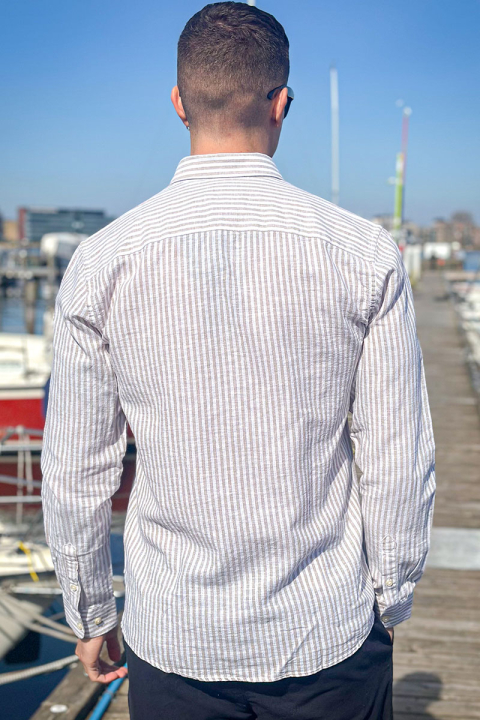 ONLY & SONS Caiden LS Stripe Linen Hemd Chinchilla