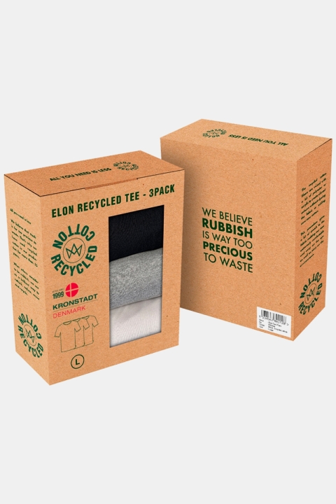 Kronstadt Elon Recycled cotton 3-pack t-Hemd Black/Black/Black