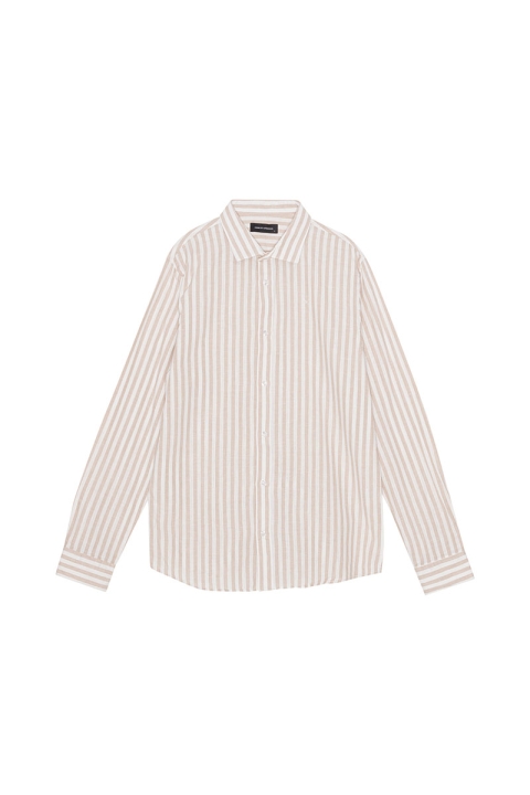 Clean Cut Copenhagen Jamie Cotton Linen Striped Hemd LS Khaki/Ecru