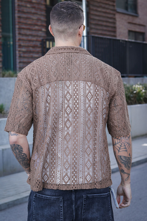 ONLY & SONS Novak Relax Resort SS Lace Hemd Sepia