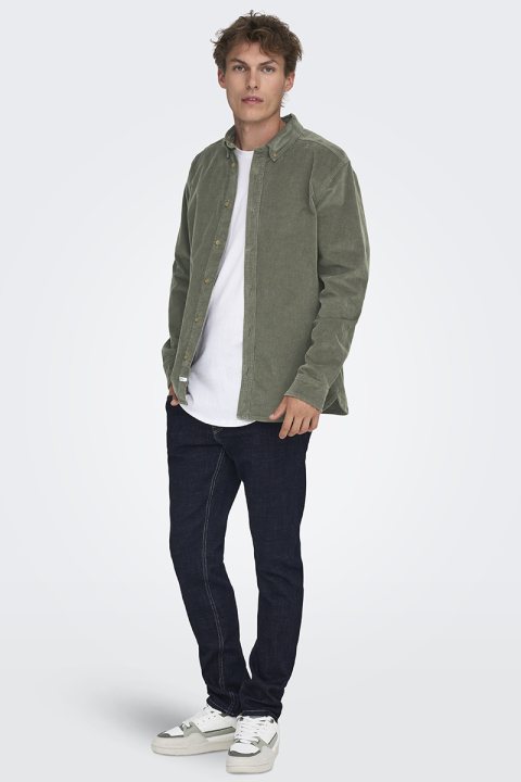 ONLY & SONS Michael Regular Fit Stretch Cord Hemd LS Castor Gray
