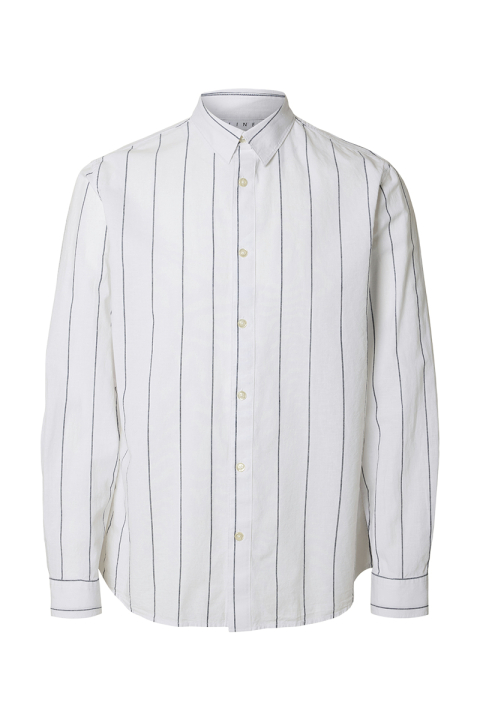 Selected Slim Sun Linen Hemd LS White Wide Stripe