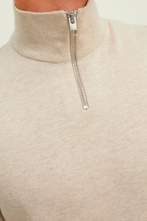 Jack & Jones JJEEMIL KNIT HALF ZIP NOOS Oatmeal