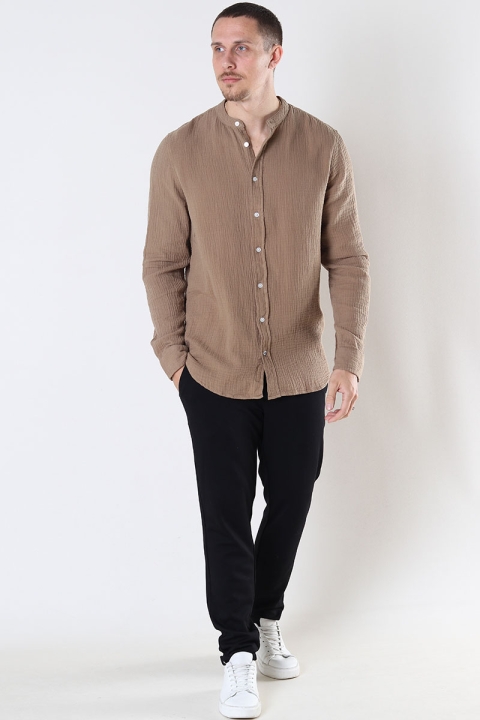 Kronstadt Johan Muslin Henley Hemd Sepia tint brown