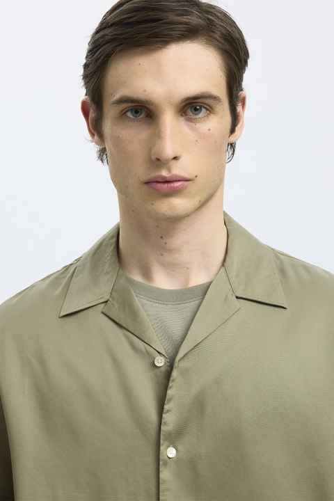 Selected Charlie Satin SS Relaxed Fit Resort Hemd Vetiver