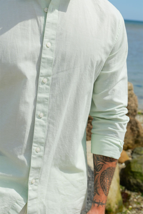 Selected Reg New Linen Hemd LS Vetiver