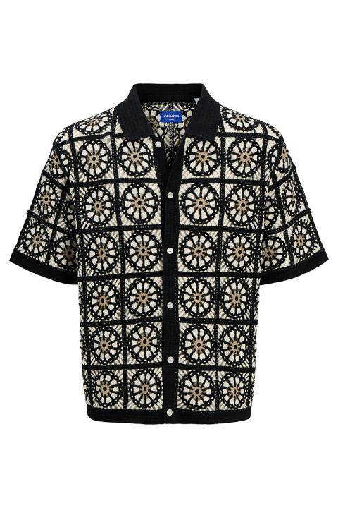 Jack & Jones Cartagena Crochet Knit Polo Black