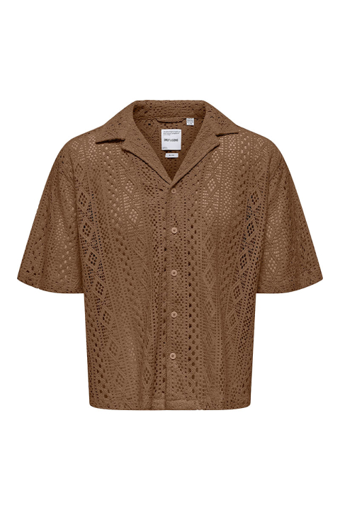 ONLY & SONS Novak Relax Resort SS Lace Hemd Sepia