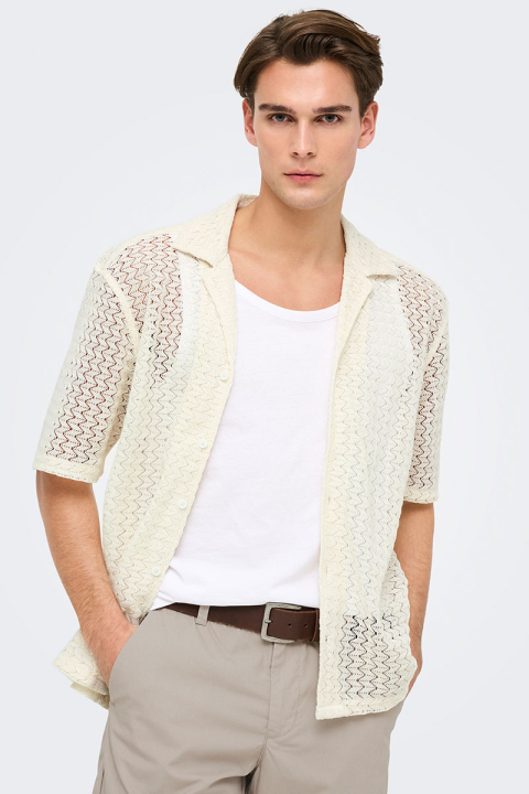 ONLY & SONS Novak Relax Resort SS Zigzag Hemd Egret