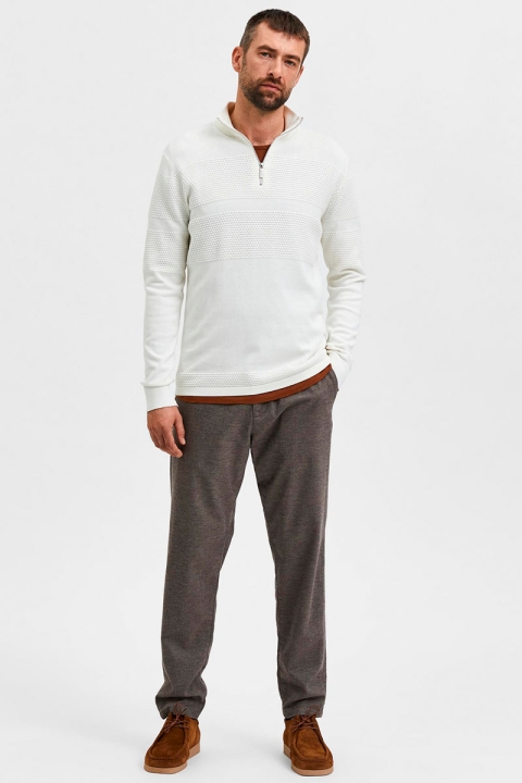 Selected SLHMAINE LS KNIT HALF ZIP  W NOOS Egret