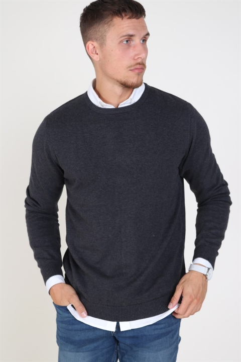 Jack & Jones JJEBASIC Knit Crew Neck Noos Dark Grey Melange