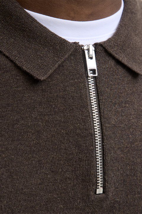 Jack & Jones Emil Knit Polo Half Zip LS Mulch