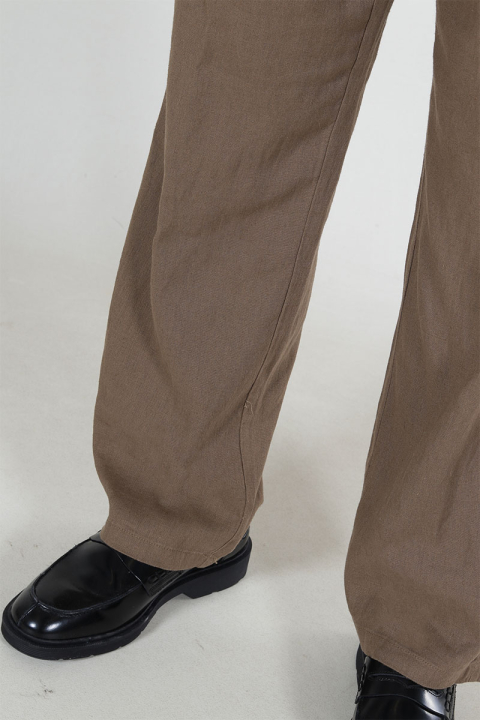 Solid Allan Elsticated Wide Fit Linen Pants Shitake