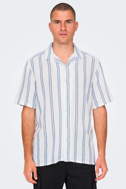 ONLY & SONS Trev Reg Structure Stripe SS Hemd Cloud Dancer