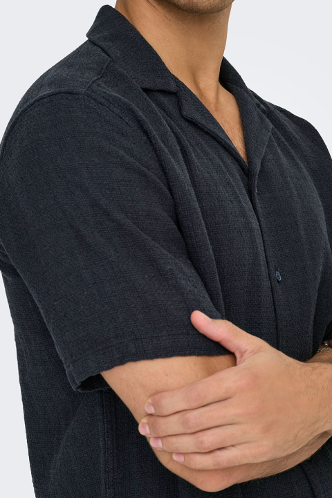 ONLY & SONS Latham Resort Linen Structure Hemd Dark Navy