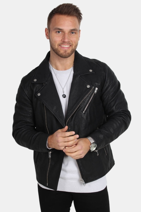 Selected Scott Læder Biker Jacke Camp Black