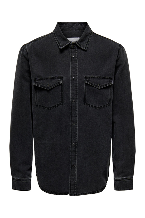 ONLY & SONS Bane Regular Fit Denim Hemd Dark Grey Denim
