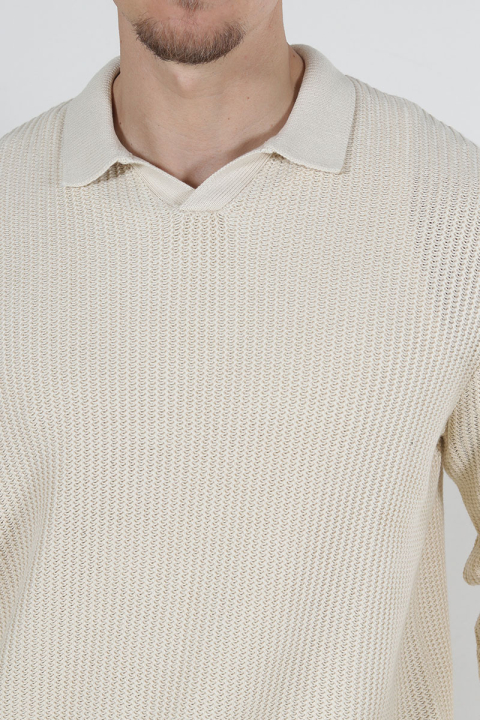 Jack & Jones Relaxed Fit Structered Knit Polo Summer Sand