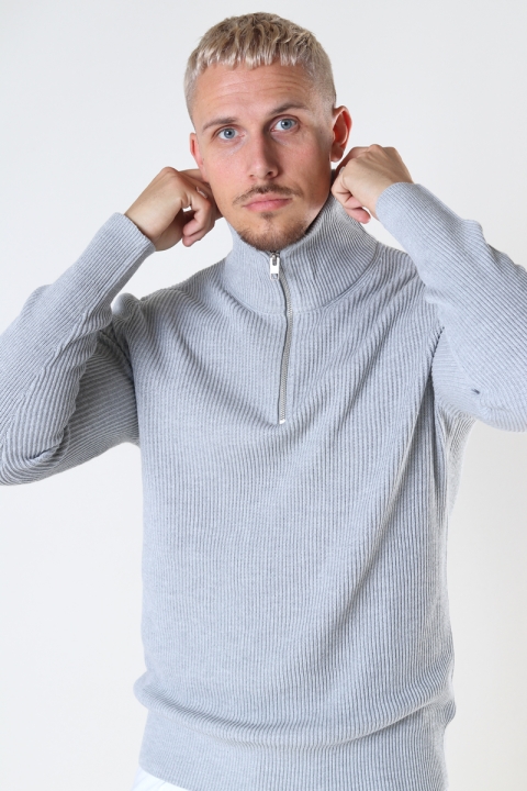 Jack & Jones JPRBLAPERFECT KNIT HIGH NECK ZIP SN Cool Grey