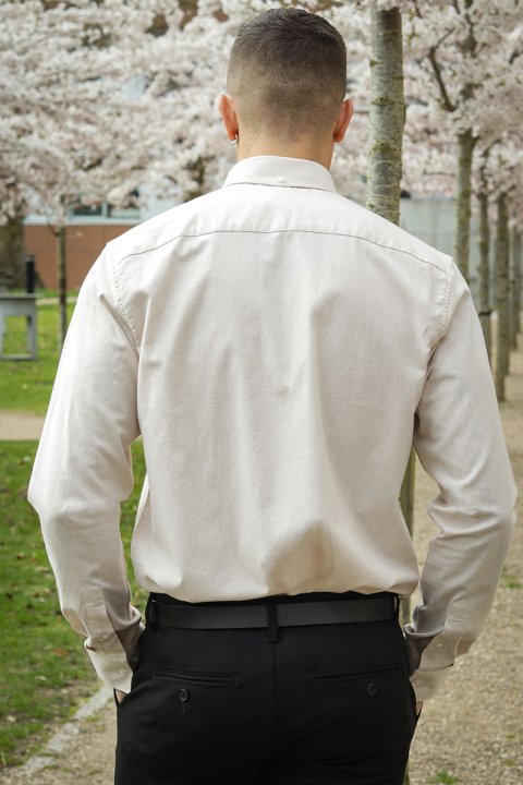 Clean Cut Copenhagen Oxford Stretch Plain L/S Sand Melange