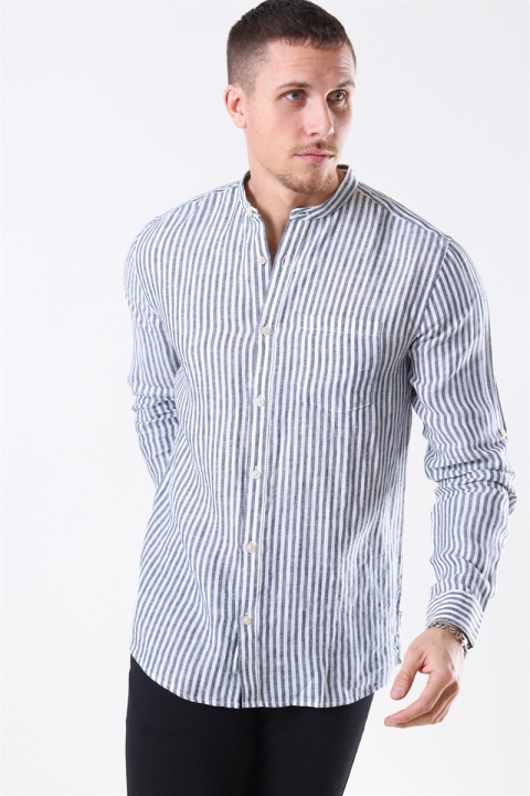 Only & Sons Luke LS Linen Mandarine Hemd White/Blue Stripes