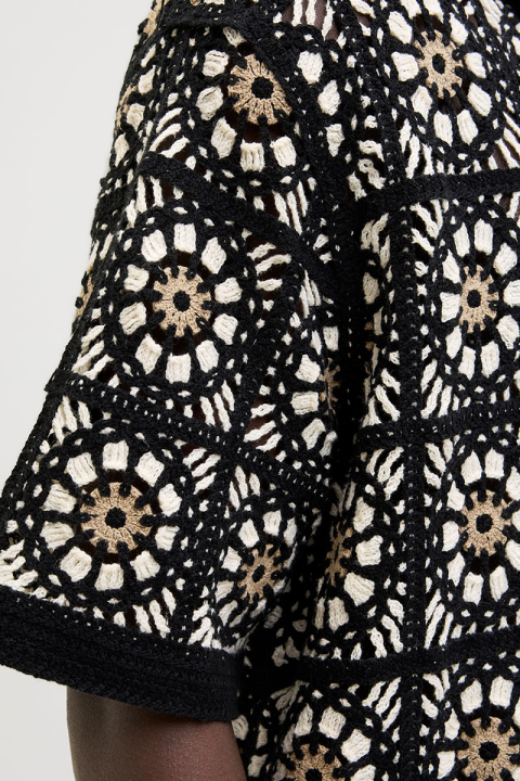 Jack & Jones Cartagena Crochet Knit Polo Black