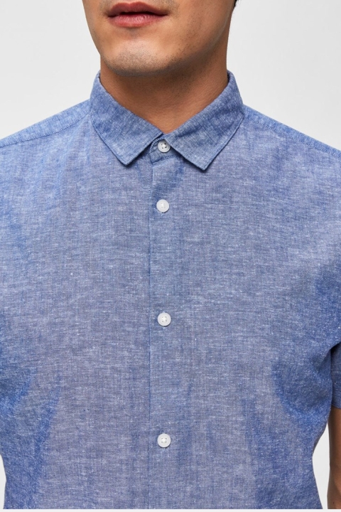 Selected Slim Linen Hemd SS Classic Medium Blue Melange