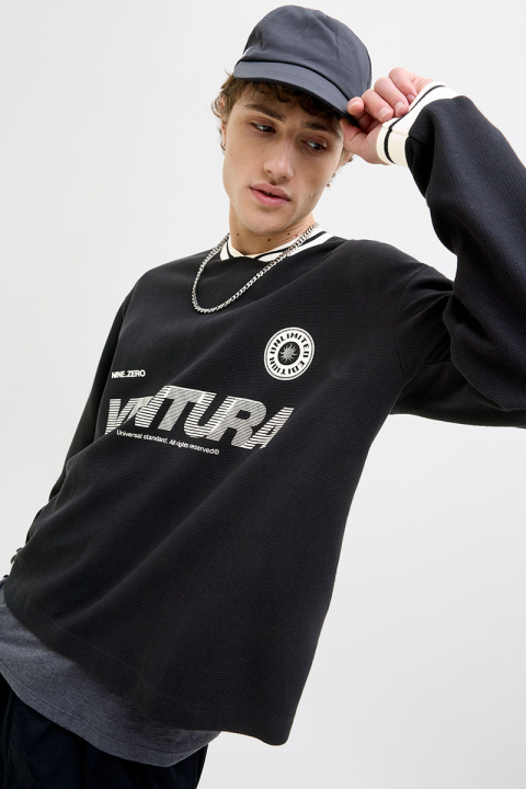 Jack & Jones Horizon Sports Print Sweat LS V-neck Black