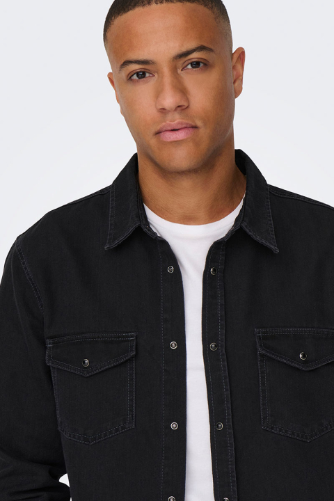ONLY & SONS Bane Regular Fit Denim Hemd Dark Grey Denim