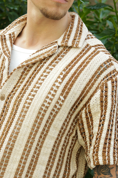 ONLY & SONS Dani Chrochet Resort SS Hemd Brown Stripe