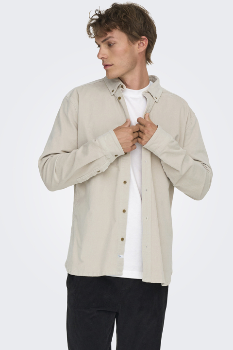 ONLY & SONS Michael Regular Fit Stretch Cord Hemd LS Silver Lining