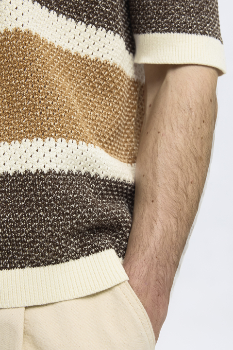 Selected Ginger SS Knit Relaxed Fit Stripe Tee Egret