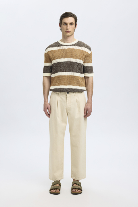 Selected Ginger SS Knit Relaxed Fit Stripe Tee Egret