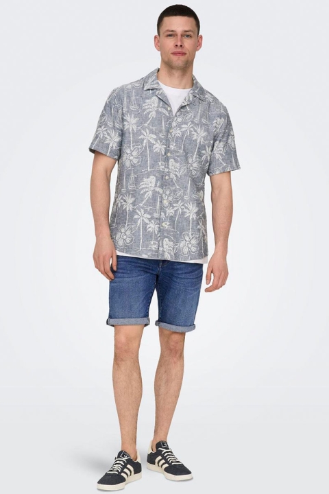 ONLY & SONS Caiden SS Regular Hawaii Linen Hemd Dress Blues