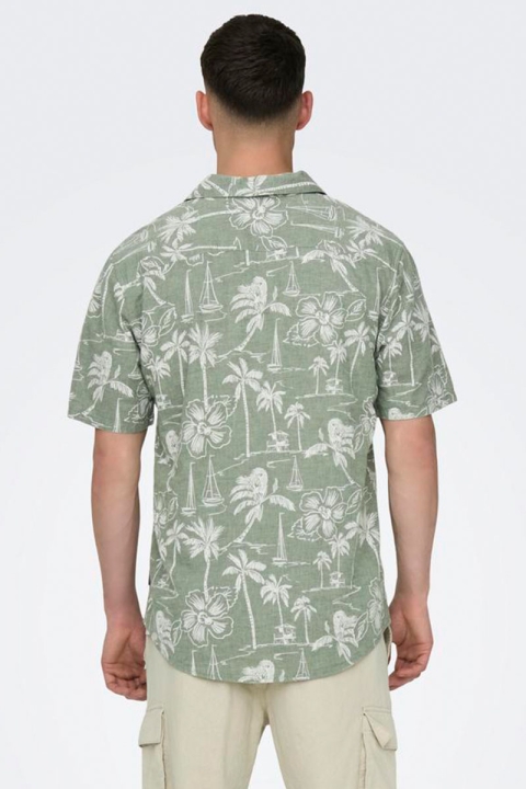 ONLY & SONS Caiden SS Regular Hawaii Linen Hemd Swamp