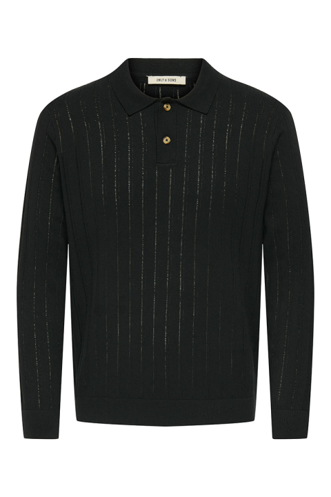 ONLY & SONS Kent Regular Fit Polo Knit LS Black