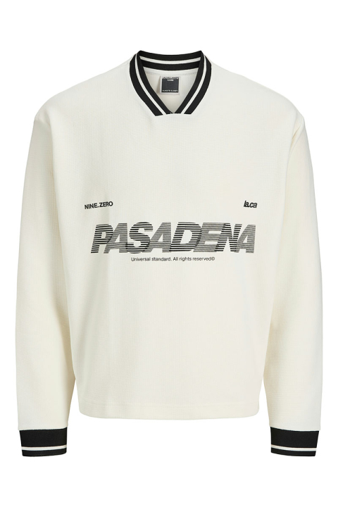 Jack & Jones Horizon Sports Print Sweat LS V-neck Cloud Dancer