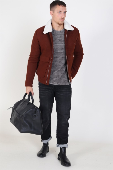 Jack & Jones Magnus Uld Bomber Jacke Cappuccino