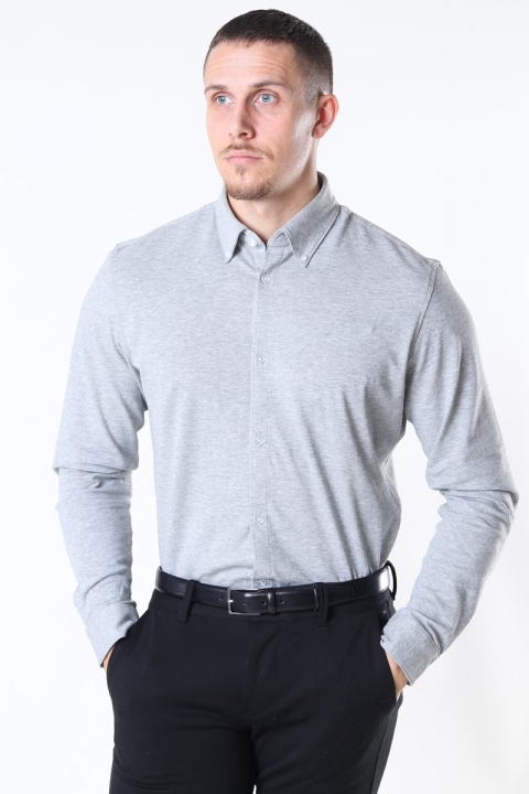 Selected Slim Oliver Knit Flex Hemd LS Medium Grey Melange