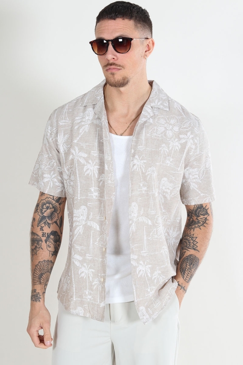 ONLY & SONS Caiden SS Regular Hawaii Linen Hemd Chinchilla