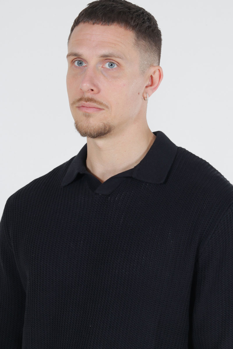 Jack & Jones Relaxed Fit Structered Knit Polo Black