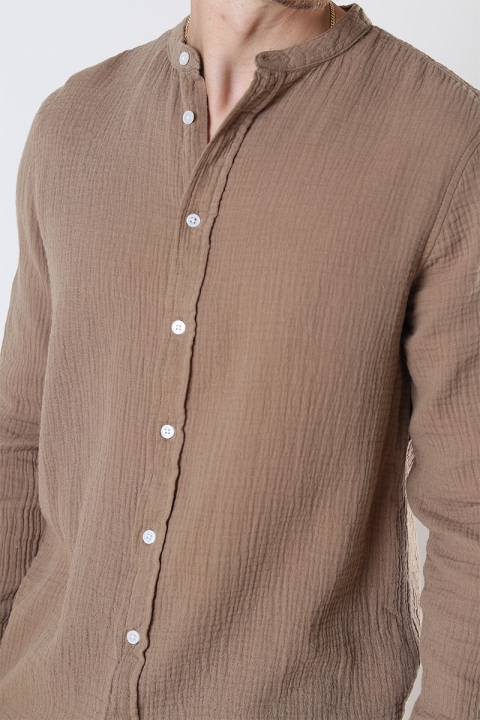 Kronstadt Johan Muslin Henley Hemd Sepia tint brown