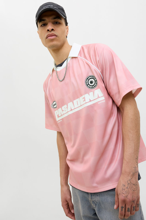 Jack & Jones Retreat AOP Mesh Open Collar Polo SS Pink Icing
