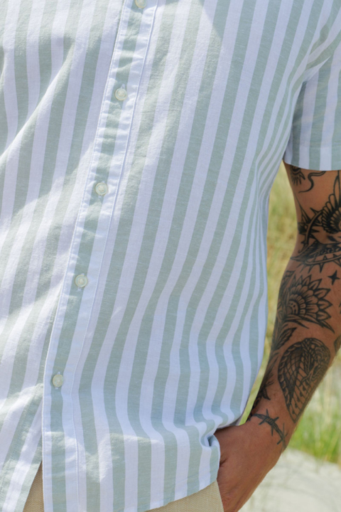 Selected Regular Sun Linen Hemd SS Iceberg Green Stripe