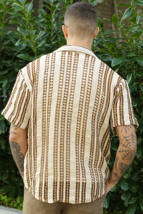 ONLY & SONS Dani Chrochet Resort SS Hemd Brown Stripe