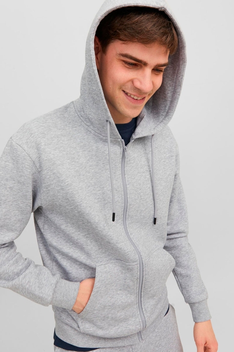 Jack & Jones Bradley Sweat Zip Hood Light Grey Melange