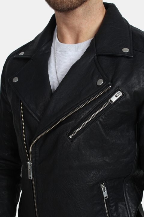 Selected Scott Læder Biker Jacke Camp Black