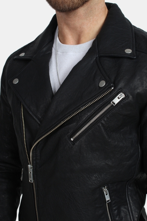 Selected Scott Læder Biker Jacke Camp Black