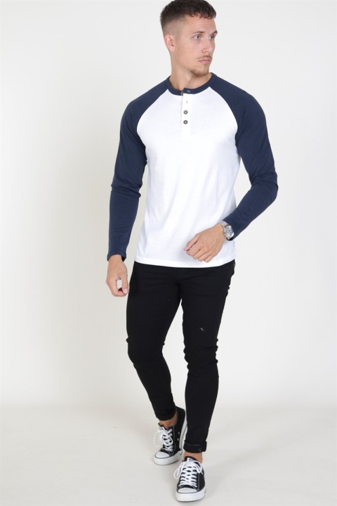 Only & Sons Elton Raglan Granddad LS T-Hemd White/Navy